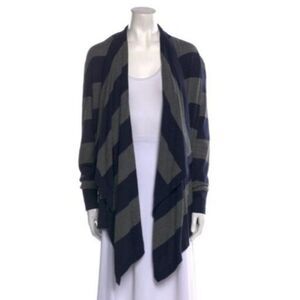 AUTUMN CASHMERE 100% Cashmere Cardigan Sweater L Open Waterfall Navy Stripe